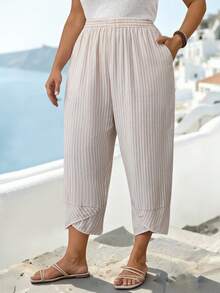 Parysyn Quần dài nữ cỡ lớn dệt kim kiểu dáng thường ngày, thích hợp cho kỳ nghỉ. - Màu be - Xem 6