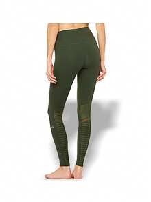 Alo Yoga Leggings HIGH WAIST MOTO Sweat Absorption Breathable Lightweight Solid Good Elasticity Easy To Wash Running Cycling Women Dark Green W5494R - HUNTER/HUNTHER GLOSS - Màu xanh lá cây đậm - Xem 2