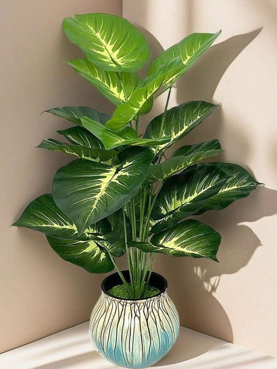 2/1 Piece 12/18/24 Leaves Artificial Tropical Hibiscus Tree, Realistic Touch, Fake Greenery, Suitable For Home, Garden, Office, Balcony Decor, Thanksgiving Decor, Home Decor, Hotel Decor, Window Display, Artificial Plants, Valentine's Day Gift - Green - View 1