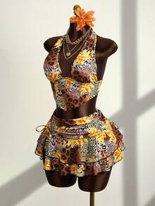 Zestiva 女士豹纹印花 26SS 新款成熟优雅深V领沙滩派对度假无袖露脐上衣和比基尼套装 - 彩色 - 查看 4