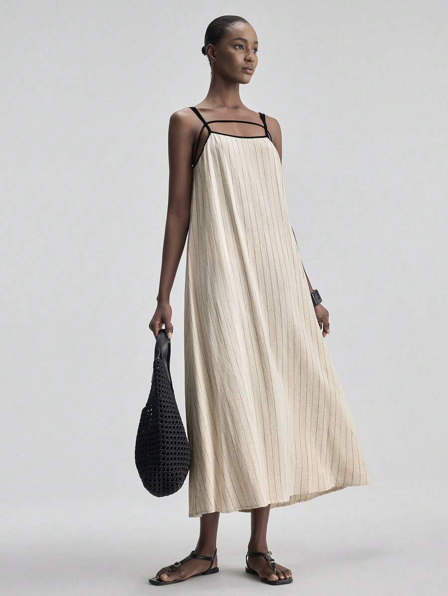 Ontre 2026 Summer New Striped Camisole Dress With Waist Tie, Versatile Commuter Dress With Increased Capacity, Suitable For Urban Commute, Vacation, Beach, Music Festival In Spring And Summer - Multicolor - View 1