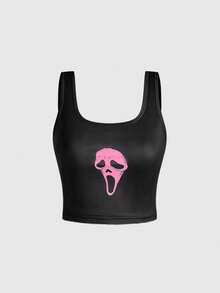 ROMWE Women Gothic Skull Print Camisole And Pants Pajama Set - Pink - View 8