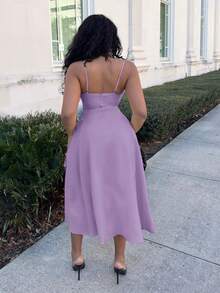 Alexandranx Solid Ruched Bust Lace Up Side Cami Dress,Pastel Dresses For Women,Lavender Dress - Mauve Purple - View 2