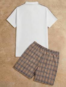 HIMLAND Men's Casual Commuting Sports 2 Pieces Polo Suit Black White Short Set Men Men 2 Piece Set Men Two Piece Casual Short Sets Men Short Sets Men Summer Sets - Multicolor - View 2