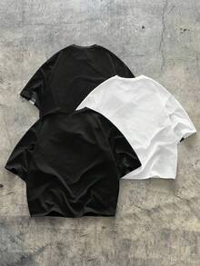 AXEPEAK Set de 3 camisetas de manga corta con cuello redondo y estampado de color contrastante para hombres - Multicolor - Ver 2
