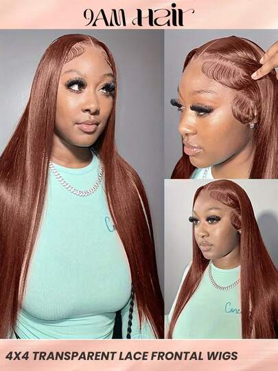 180% Density Red Brown Lace Front Wig Human Hair 4x4 Lace Front Wig Pre-Plucked Hairline Human Hair #33 Color Straight Lace Front Wig Human Hair