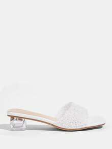 CUCCOO TILAWA Women's Fashion Crystal Glass Rhinestone Decorated High Heel Sandals For Outdoor Events And Parties, Spring Shoes, Spring Break Easter Prom Heels Summer Shoes - White - View 2