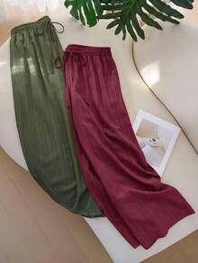 CosyJoli Plus Size Casual Textured Chiffon Basic Straight Leg Pants - Multicolor - View 3