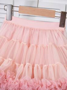 SHEIN Falda de tul con volantes y capas de gasa para niña - Rosa vieja - Ver 4