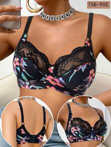 DesireSculpt 1件装女士蕾丝拼接无钢圈文胸 - 彩色 - 查看 1