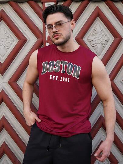 LEOGASHI LEOGASHI 男士休闲简约印花背心，适合日常穿着