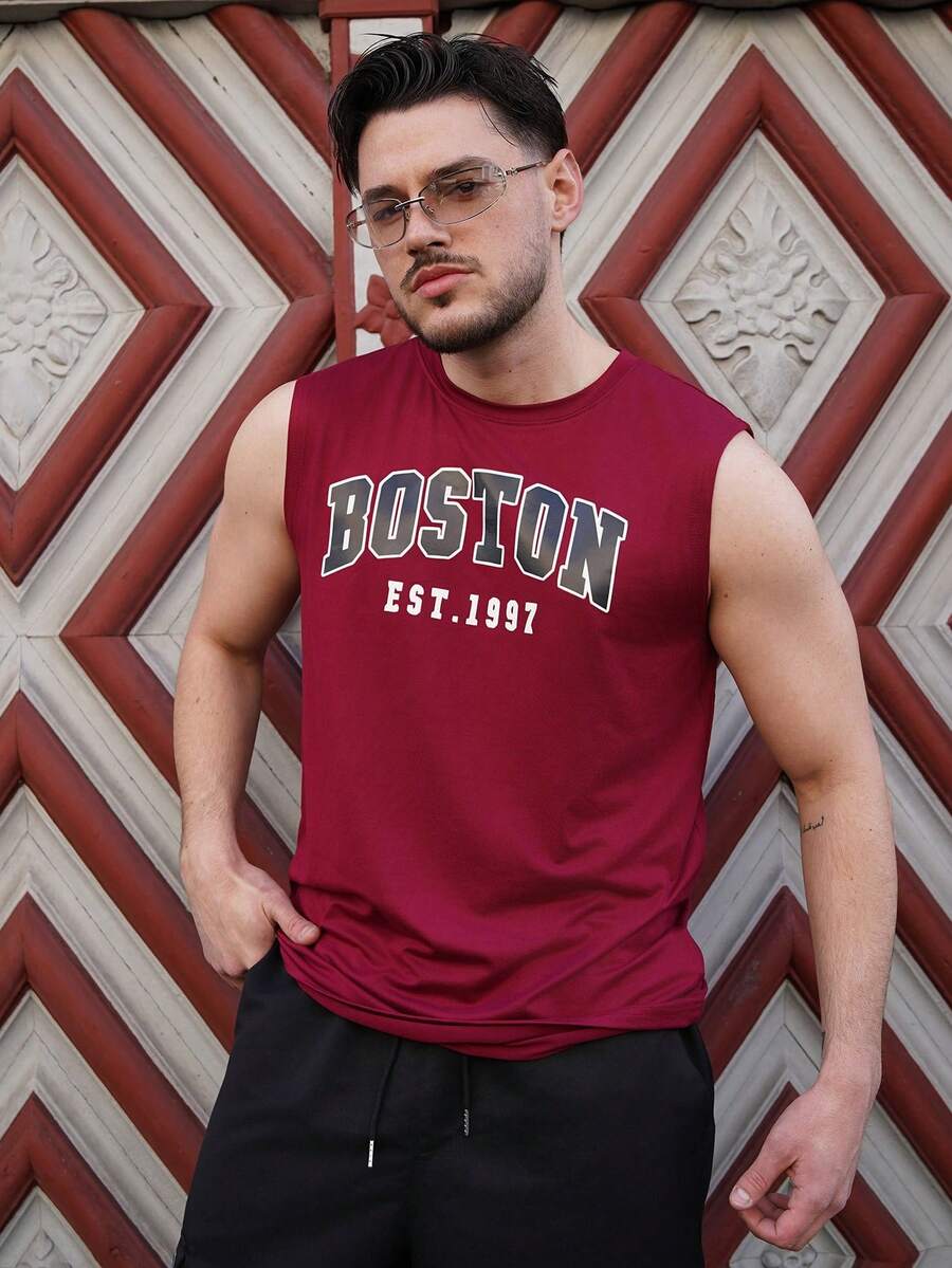 LEOGASHI LEOGASHI 男士休闲简约印花背心，适合日常穿着