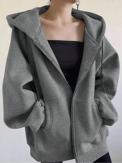 INAWLY Plus Size Women Loose Casual Hooded Zip-Up Jacket