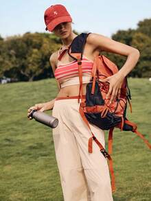 WanderVale Striped Cropped Camisole & Solid Color Pants Set - Khaki - View 3