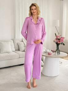 Moonlight&Mama Casual, Basic, Fashionable Maternity & Nursing Sleepwear - Purple - View 5