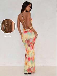 Aloruh 女士优雅性感露背修身印花沙滩度假连衣裙 - 彩色 - 查看 2