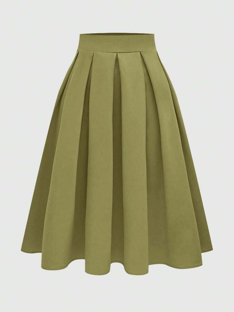 Olithes Women's Casual Pleated Skirt, Versatile For Spring