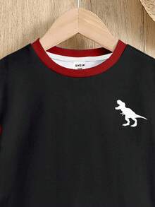 SHEIN 男童新款休闲简约Y2K风格卡通恐龙图案运动舒适圆领短袖T恤，适合春夏穿着 - 彩色 - 查看 4