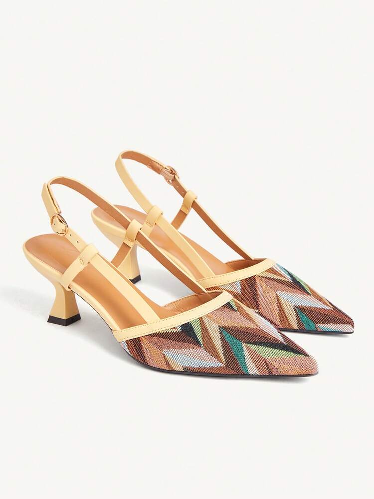 CUCCOO CHICEST Women's Geometric Pattern Pointed Toe Elegant High Heel Shoes With Buckle Design