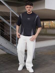 LEOGASHI LEOGASHI T-shirt décontracté à manches courtes col rond bicolore pour hommes - Gris foncé - Voir 6