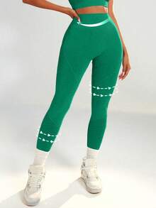 Gameset SHEIN Sport Quần legging thể thao không đường may, cạp rộng, quần legging thể thao nữ, quần legging thể thao liền mạch cho nữ, quần legging thể thao nữ. - màu xanh lá - Xem 4