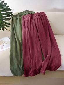 CosyJoli Plus Size Casual Textured Chiffon Basic Straight Leg Pants - Multicolor - View 2