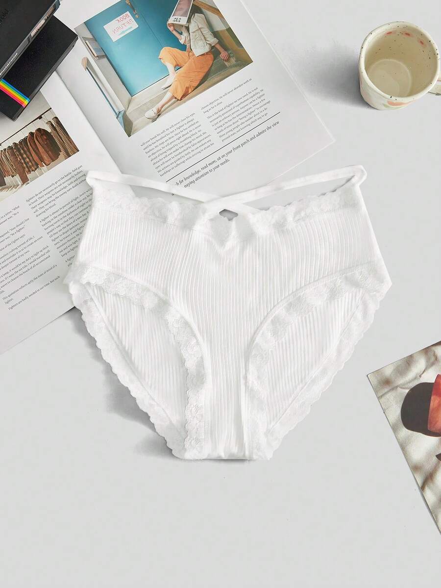 Women's Solid Ribbed Comfortable Casual Briefs - White - View 1