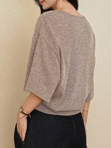 DAZY 女款休閒落肩短袖針織T恤夏季商務休閒女裝 - 卡其色 - 查看 4