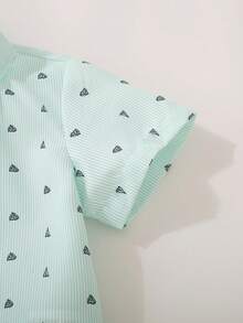 SHEIN 2件套男童全印花短袖休闲纽扣衬衫和短裤套装 - 彩色 - 查看 6