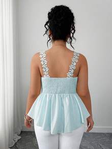 Elenzga Plus Size Women's Elegant Butterfly Decor A-Line Camisole Top, Spring/Summer - Mint Green - View 2
