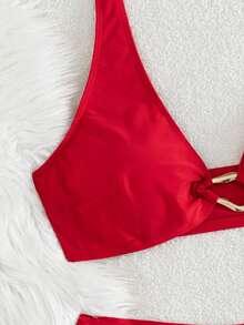 Swim Vcay 2026 New Red Sexy Spaghetti Strap 2 Pieces Bikini Set, Suitable For Summer Vacation, Leisure, Beach Wear - Red - View 7