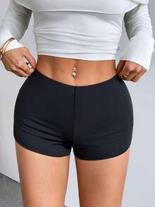 SHEIN PETITE Low Rise Micro Mini Shorts Ibiza Fits Summer Boho, Summer, Holiday, Beachwear Festival Rave Going Out Fall Winter Party - Black - View 5