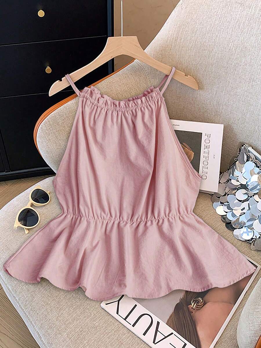 EMERY ROSE Top femme à encolure à lacets et taille froncée, grande taille - Rose bonbon - Voir 1