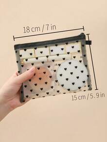 Multifunctional Mini Heart Mesh Design Cosmetic Pouch, Portable Nylon Clear Makeup Bag, Minimalist Zipper Travel Accessory Organizer, Versatile Inner Bag For Coins Jewelry Small Items, Gift For New Semester Spring Summer Vacation Commemorative Days, 2026 New Arrival - Multicolor - View 13
