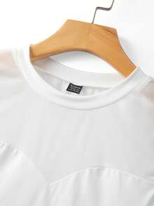 SHEIN Franclia Women's Fashion Sheer Mesh Stand Collar Bodysuit With Fitted Sleeves White Bodysuit Mesh Bodysuit White One Piece Bodysuit Short Sleeve Bodysuit - White - View 6