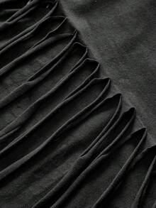 ROMWE Grunge Punk Asymmetric Shoulder Ripped Open Back Loose Cropped T-Shirt - Black - View 3