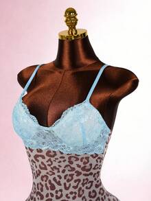 SaltGleam SaltGleam Bộ áo liền quần nữ phối ren lưới in họa tiết. - màu nâu - Xem 4