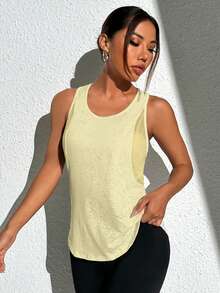Seamluxe SHEIN Sport Top deportivo de malla sin mangas amarillo claro versátil y casual para yoga - Amarillo - Ver 7