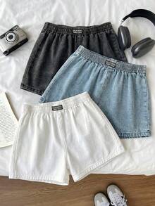 Thời trang bé gái tuổi teen, phong cách Y2K cổ điển, cá tính, đường phố, co giãn, cạp chun, size trẻ em, nhãn mác, quần short denim dáng rộng 3 món, quần áo mặc hàng ngày từ xuân hè, dự tiệc rave và phong cách đường phố. - Nhiều màu - Xem 6