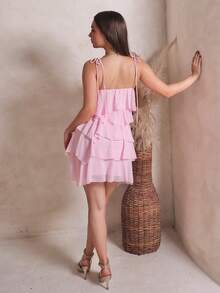 Duda Rubert Summer Seaside Vacation Solid Light Pink Holiday Dress Lotus Leaf Chiffon Cake Dress Suspender Dress Music Festival Clothing Country Music Festival Clothing Concert Clothing Back To School Clothing Wedding Bridesmaid Clothing,Summer Dresses For Women,Valentine's Day,Valentine Outfits For Women Party - Baby Pink - View 2