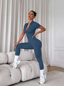 Slayform Slayform Jumpsuit Olahraga Wanita dengan Resleting - Navy Blue - View 3