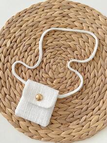 Baby Girl Summer Cute Short Sleeve Tweed Texture Fabric Dress & Crossbody Bag Set - Multicolor - View 5