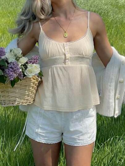 CovetEZ Women's Casual Solid Color Camisole For Summer Women Vacation Outfit Sets Womens Summer Outfits Womens Summer Co Ord Womens Tops For Summer Women Outfits Sets