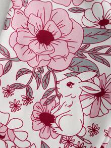 Souflis Souflis 4pcs/Set Girls' Ditsy Floral Sweet & Cute Versatile Apricot & Muted Tone Ribbed Knit Rib Leggings, Spring/Summer - Multicolor - View 6