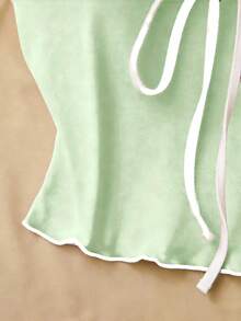 SHEIN LUNE 女士蝴蝶结荷叶边吊带背心，优雅修身 - 綠色 - 查看 6