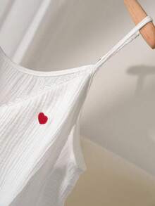 CosyJoli Áo camisole mùa hè cỡ lớn không tay, dây mảnh, phối ren, họa tiết trái tim. - Đỏ và trắng - Xem 5