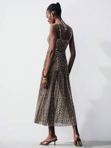 Aveloria Modichic New Fashionable Mesh Printed Leopard Print Slip Dress With Extra-Large Hem - Coffee - View 2