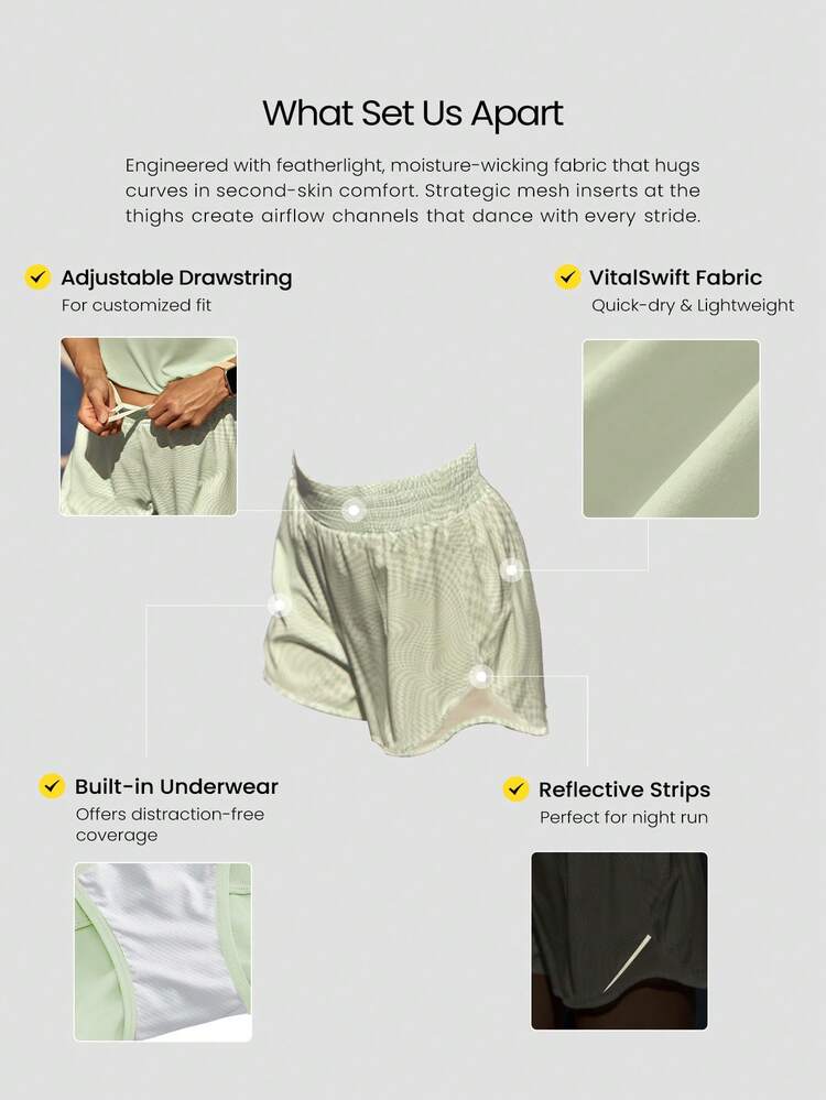 4" VitalSwift Quick-Dry Ultralight Mid-Rise Waist Drawstring Waist Reflective Running Shorts With Built-In Anti-Odor Underwear Zip Pocket High Impact Workout Running Training