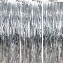 3pcs/Set 100*200cm Silver Tassel Ribbons, Party Decor Curtain, Shiny Metallic Texture Design, Suitable For Photography Studio Props, Birthday Party, Bridal Shower, Wedding, Any Holiday Decoration, Christmas Decor, Backdrop, Party Decoration - silver - View 2