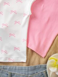 Sparklyn Set de 3 camisetas multicolor de hombros descubiertos de ajuste ceñido para niña preadolescente de vacaciones - Multicolor - Ver 4